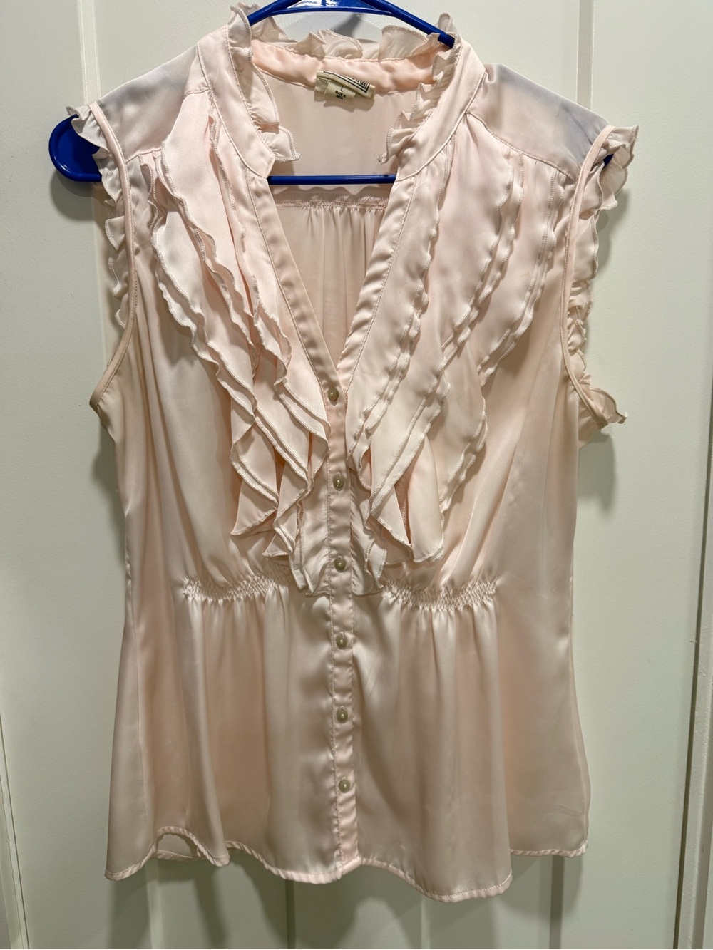 Converse Pale Blush Ruffle Silk-Look Sleeveless Button Top